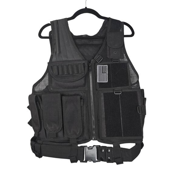 YAKEDA Tactical Vest Black Mesh Adjustable MOLLE Airsoft Paintball Pouches Belt - Picture 1 of 7